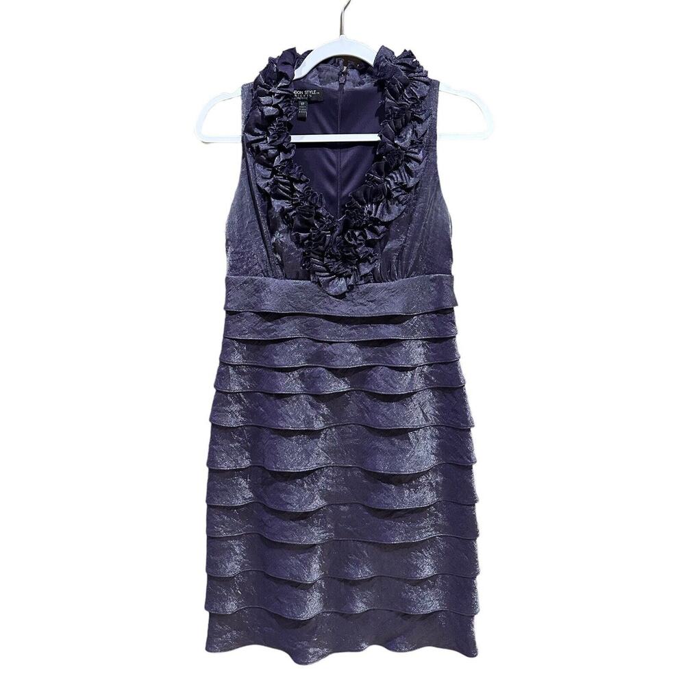 London Style Nights Evening Dress Size 6P Shimmer Purple Ruffle Wedding Event